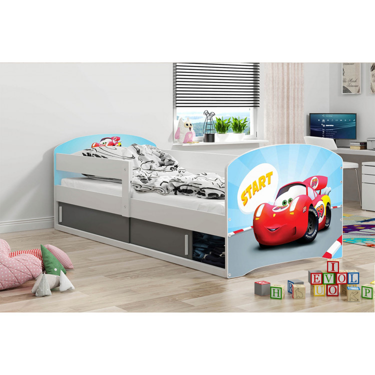Posteľ Luki 1 jednolôžková 80x160 Biela autíčko